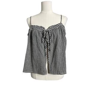 The Frolic Swim Womens 6 Black Gingham Ruffle Tie Front Spaghetti Strap Cover Up